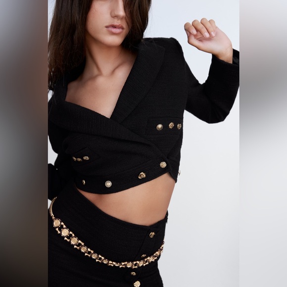 Zara cropped button blazer black 8392/811/800 sz XS - Picture 9 of 9
